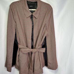 Forever 21 Rust and Olive Houndstooth Cape Trend Preppy Countryside Academic 2X